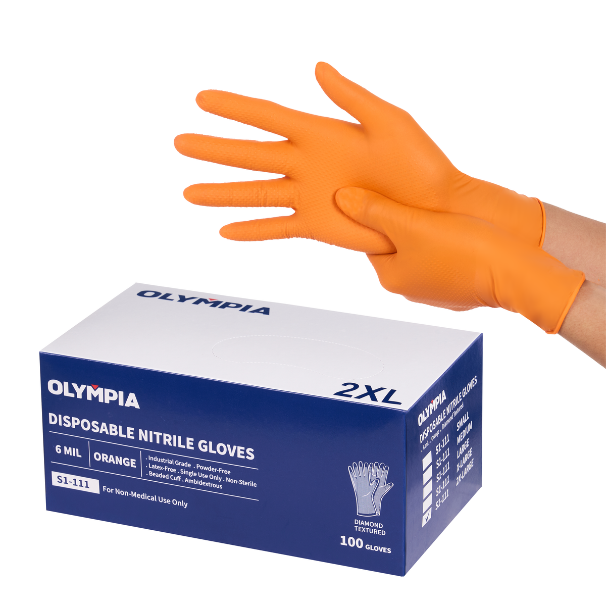 Disposable Nitrile Gloves, 6 mil, Diamond, Orange, XXL/11, 100 count