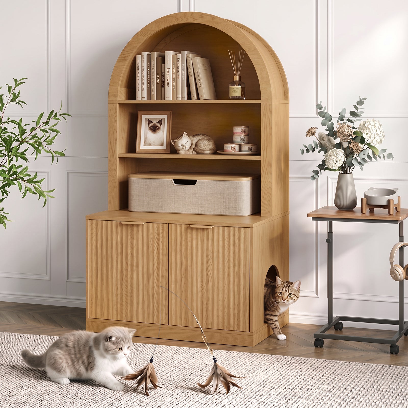 NORTHSKY Cat Litter Box Furniture with Shelves, Fits Most Cat Litter Boxes