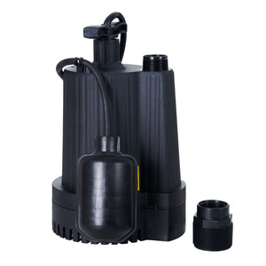 Thermoplastic Sump Pump, Tethered Float, 1/3 HP, 29 GPM at 10 ft