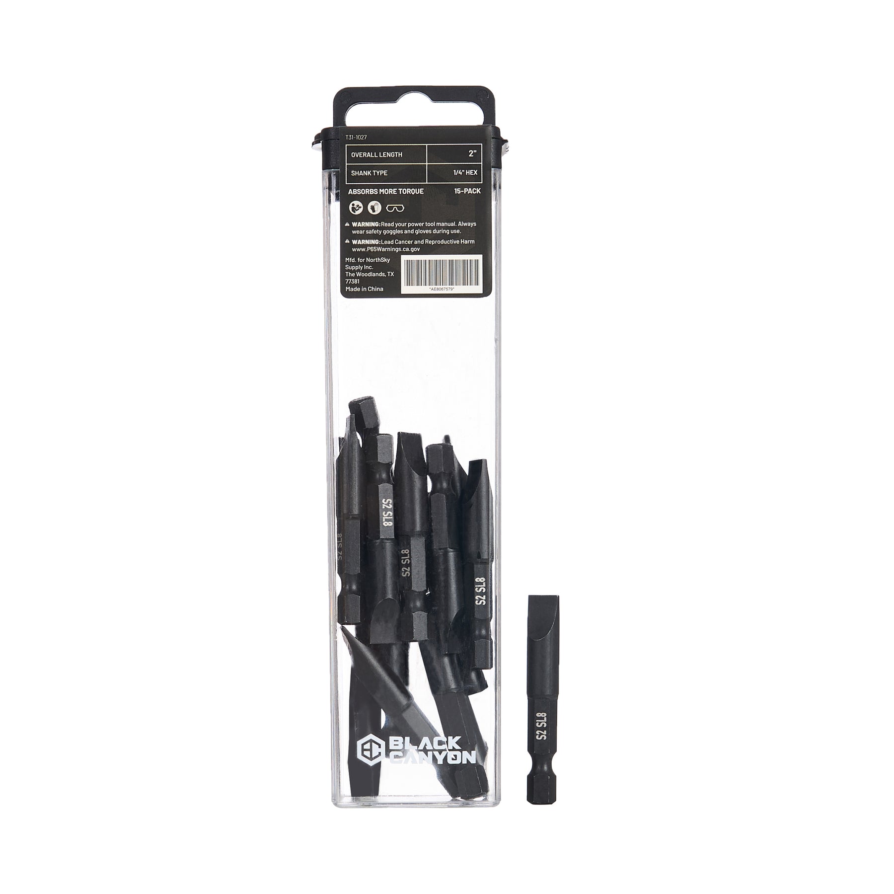 Impact Screwdriver Bits, Slotted SL8, 15-pack