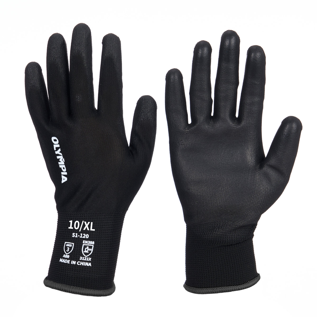 Polyurethane Dipped Gloves, 13ga, Anti-Slip, XL/10, Black, 12 pairs