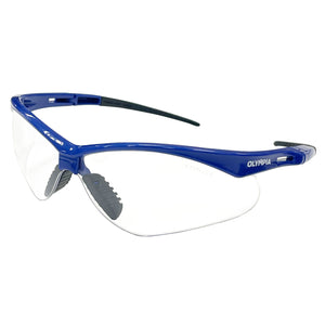 Safety Glasses, Half-Frame, Clear Lens, Anti-Scratch/Anti-Fog, Blue