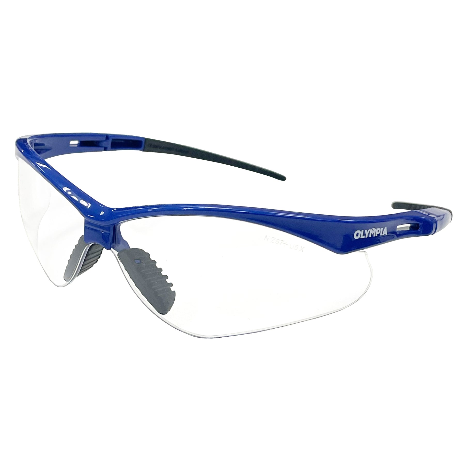 Safety Glasses, Half-Frame, Clear Lens, Anti-Scratch/Anti-Fog, Blue