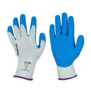 Latex Coated Knit Gloves, 10ga, XXL/11, Blue/Gray, 12 pairs
