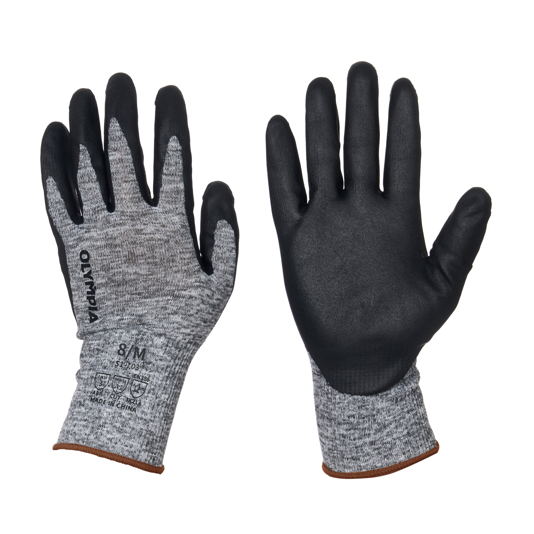 Nitrile Dipped Knit Gloves, M/8, Foam, Gray/Black, 12 Pairs