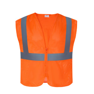 Hi-Vis Vest, ANSI Class 2, Mesh, Zipper, Orange, L, 10-pack
