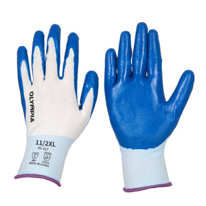 Nitrile Dipped Knit Gloves, 13ga, XXL/11, White/Blue, 12 pairs