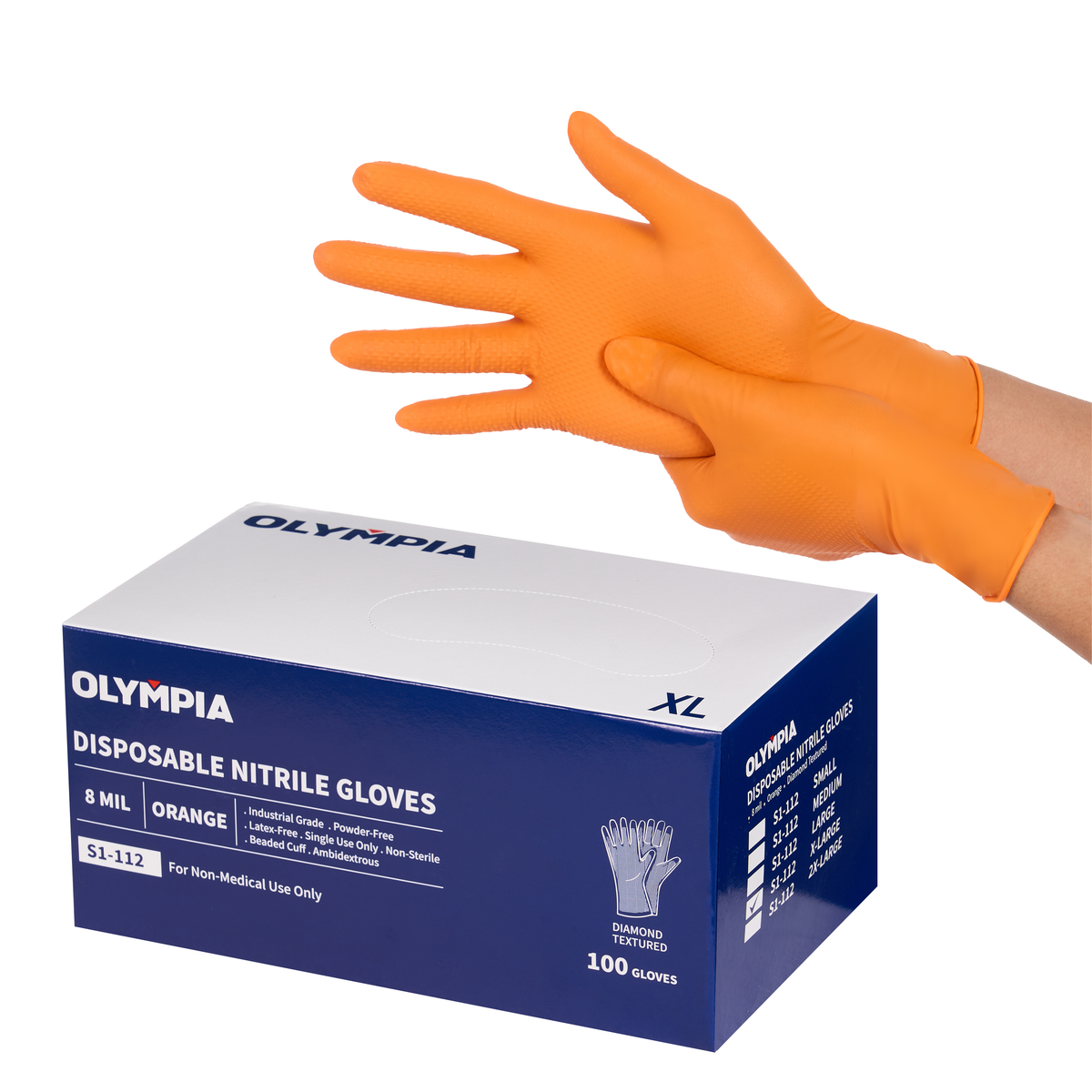 Disposable Nitrile Gloves, 8 mil, Diamond, Orange, XL/10, 100 count