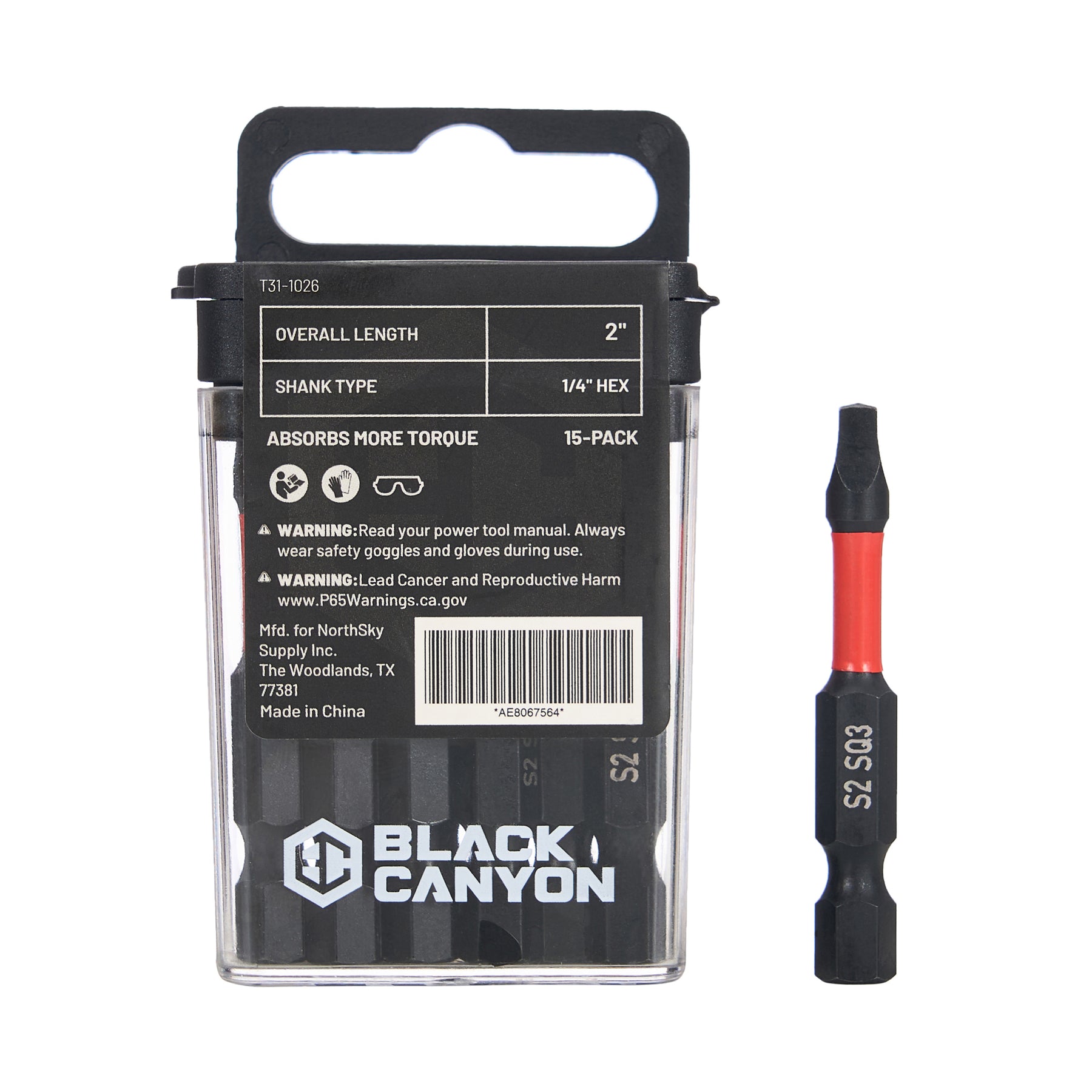 Impact Screwdriver Bits, Square SQ3, 15-pack