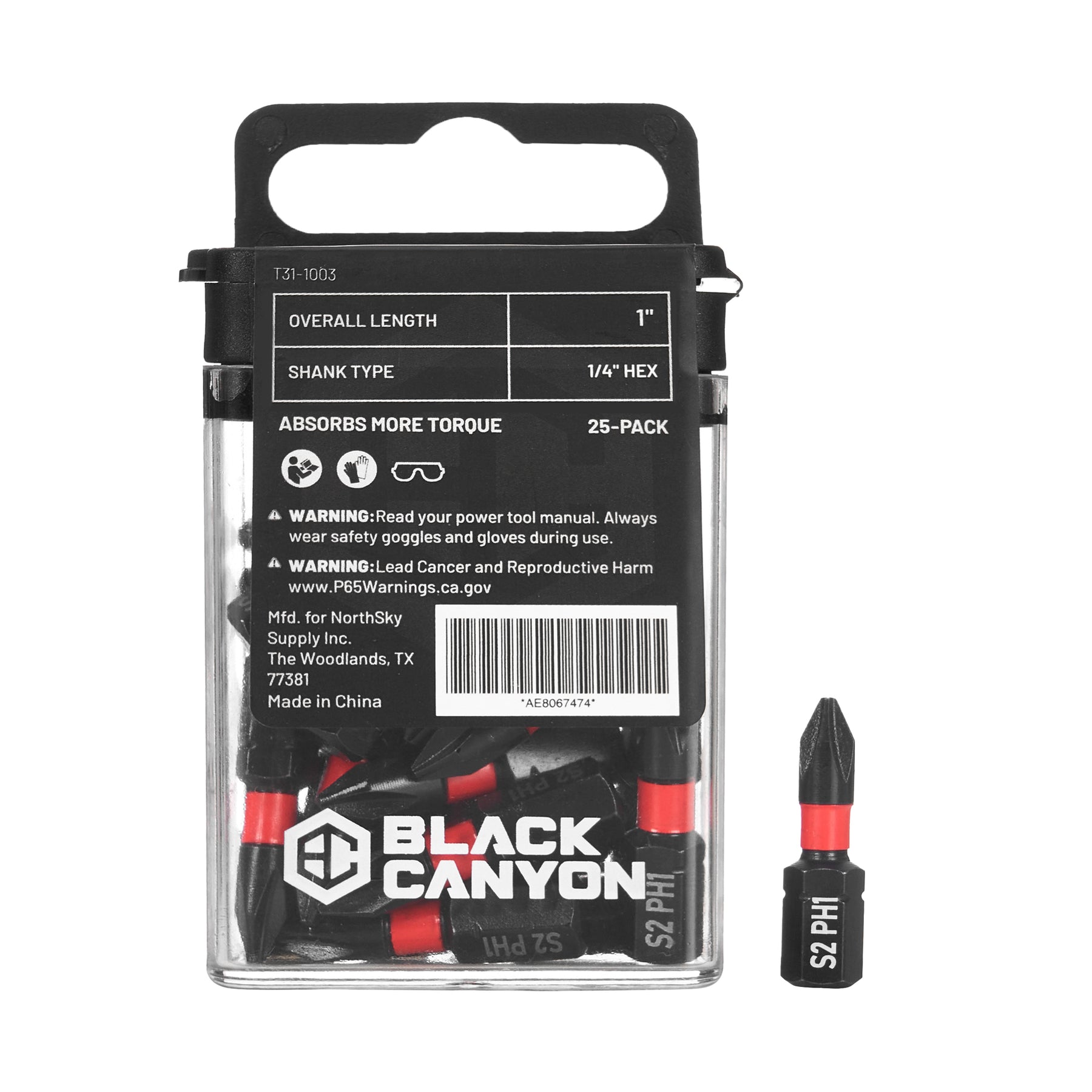 Impact Screwdriver Bits, Phillips PH1, 25-pack