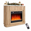 NORTHSKY 39" Electric Fireplace with Mantel, Farmhouse Curved Fluted Fireplace Heater with 23" Insert LED Crystal Flame Effect, Freestanding Wood Electric Fireplace W/Drawer for Living Room Bedroom