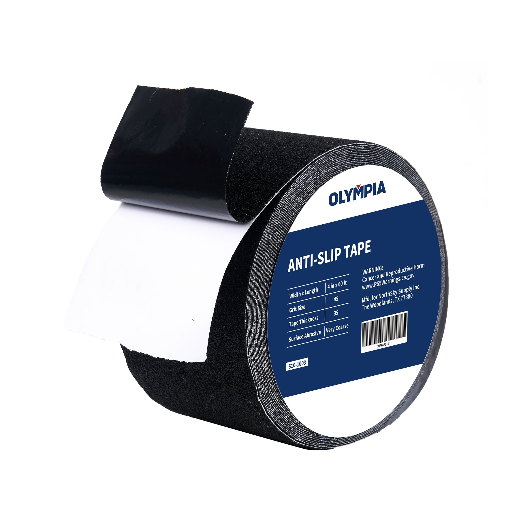 Anti-Slip Tape, Very Coarse, 4" Width, 45 Grit, 35 mil, Solid Black