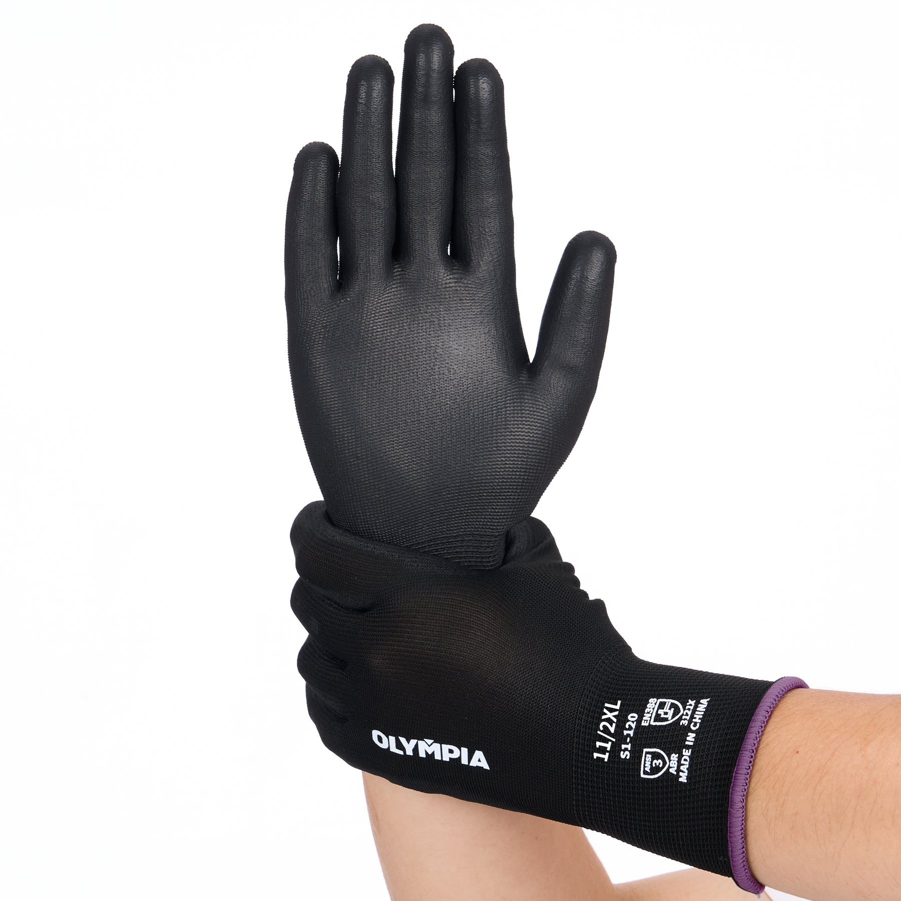 Polyurethane Dipped Knit Gloves, 13ga, XXL/11, Black, 12 pairs