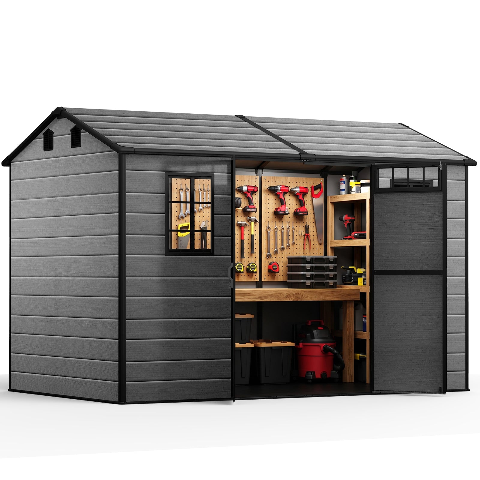 NORTHSKY 10x6 FT Shed with Floor, Large Resin Storage Shed with Windows