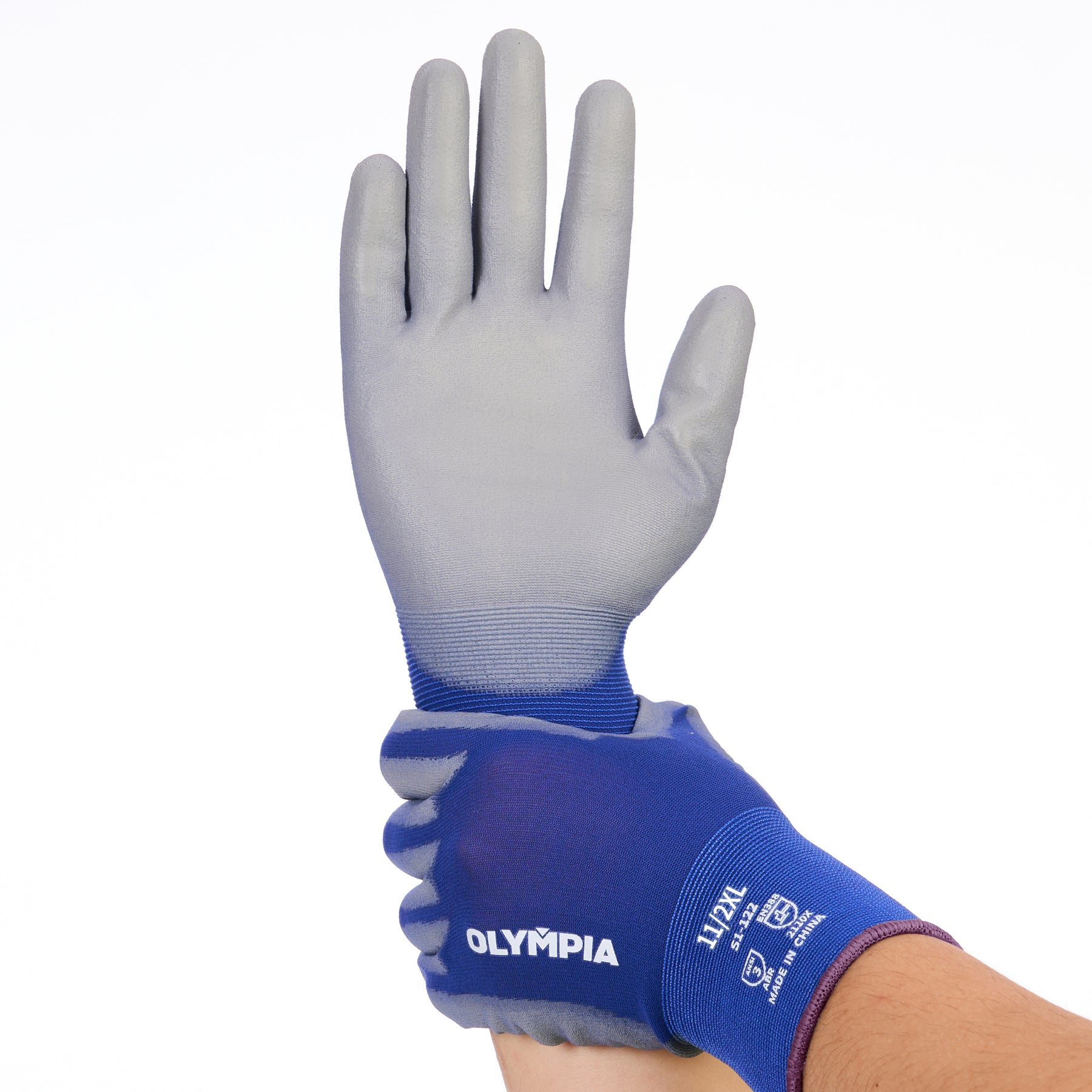 Polyurethane Dipped Knit Gloves, XXL/11, Smooth, Blue/Gray, 12 Pairs