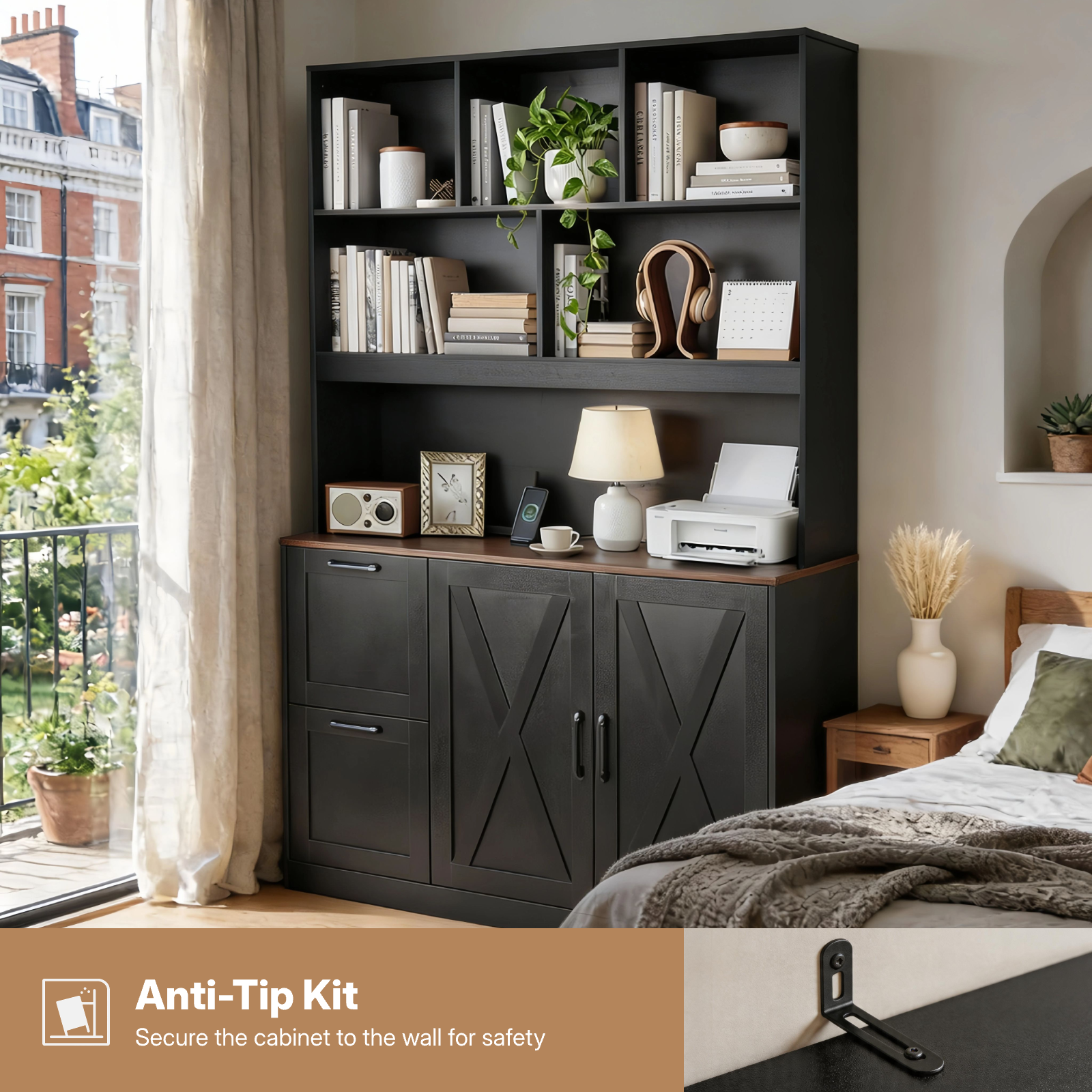 Two-Drawer Bookcase, Black