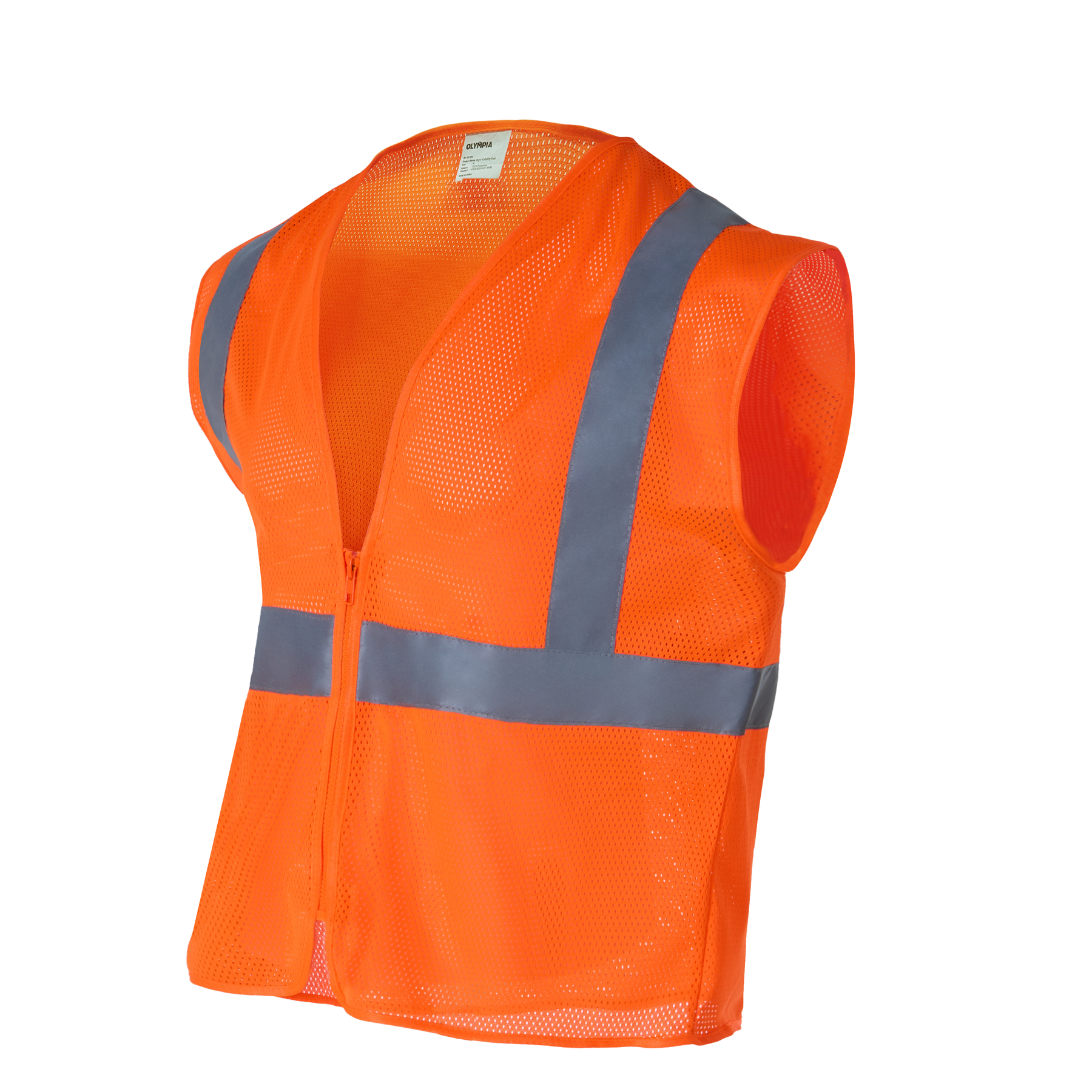 Hi-Vis Vest, ANSI Class 2, Mesh, Zipper, Orange, L, 10-pack