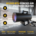 60,000 BTU Portable Forced Air Propane Heater - 10 ft Hose & Regulator Included, Adjustable Torpedo Heater for Garage, Construction Sites, Jobsite, Patio