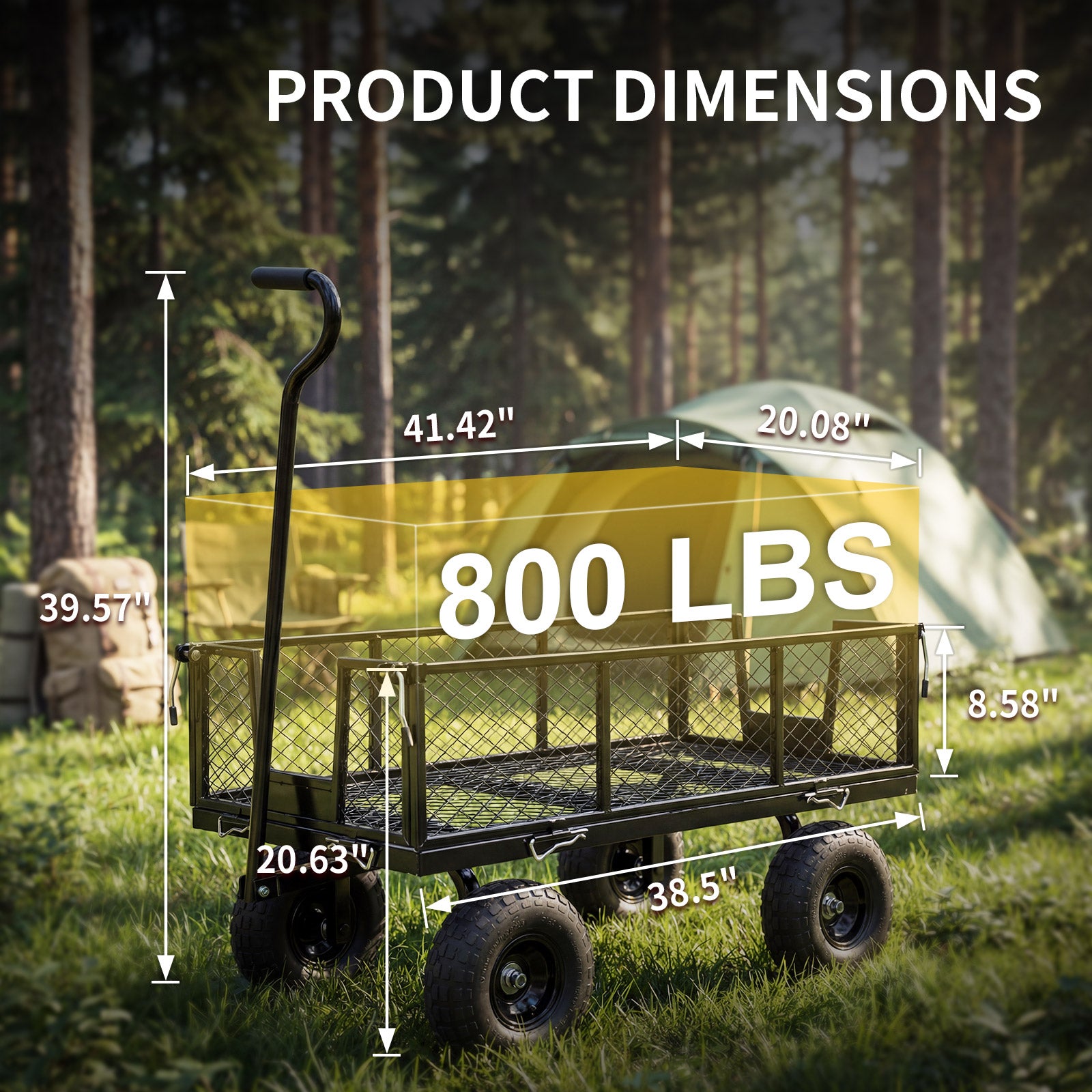 Heavy Duty Mesh Steel Garden Cart, 800lbs Load Capacity, Black