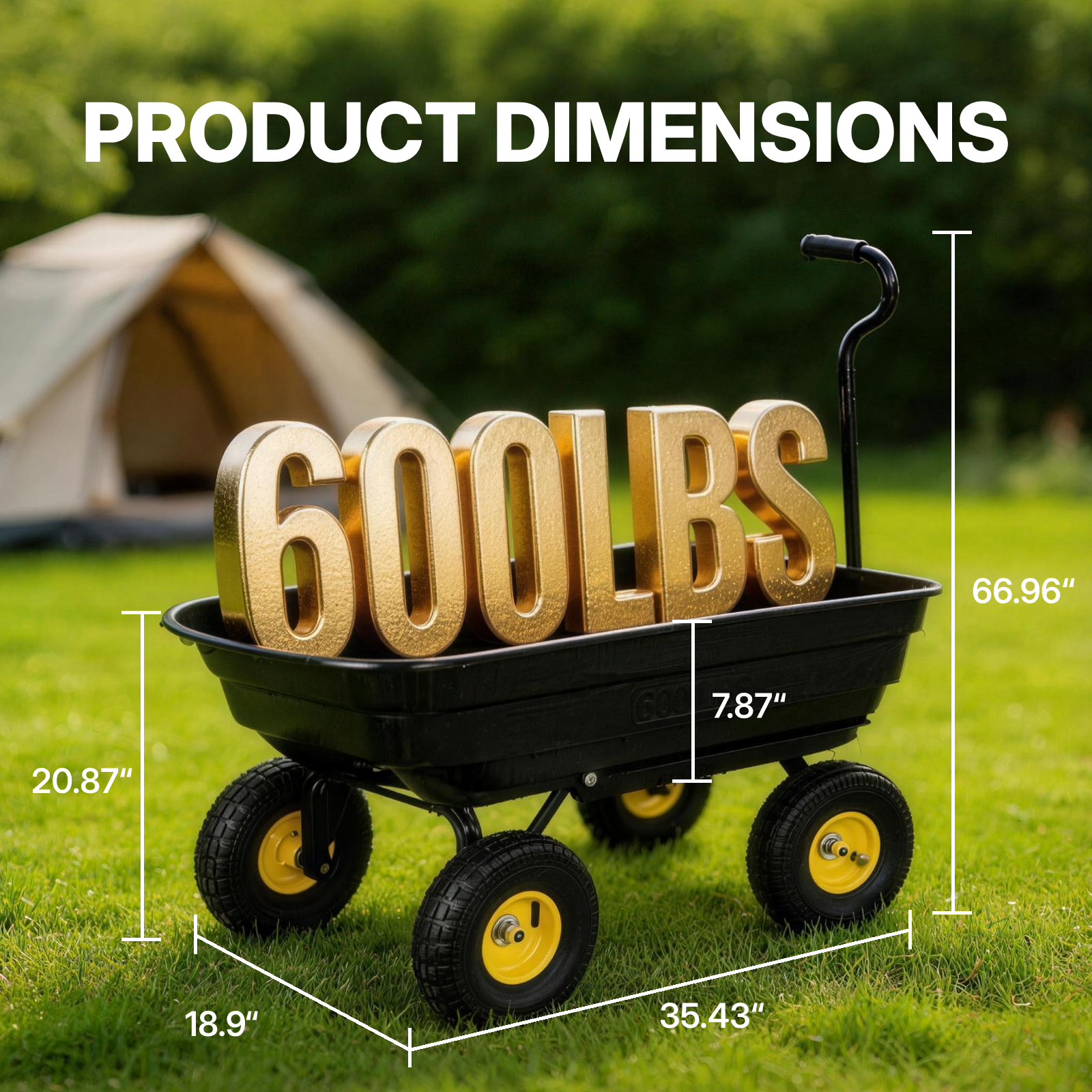 Utility Trailer Dump Cart, 600lbs Load Capacity, Black