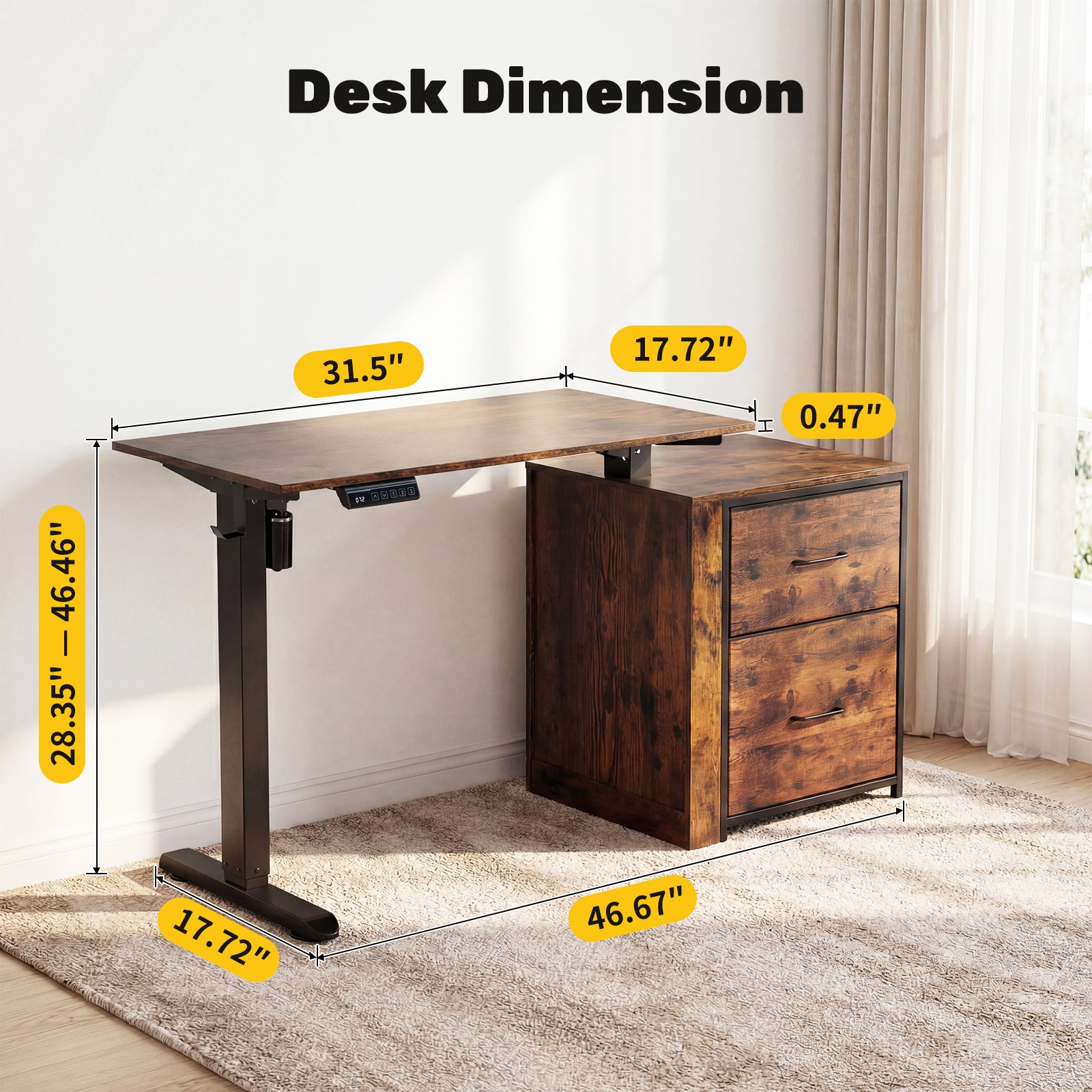 Compact Height-Adjustable Desk, Brown