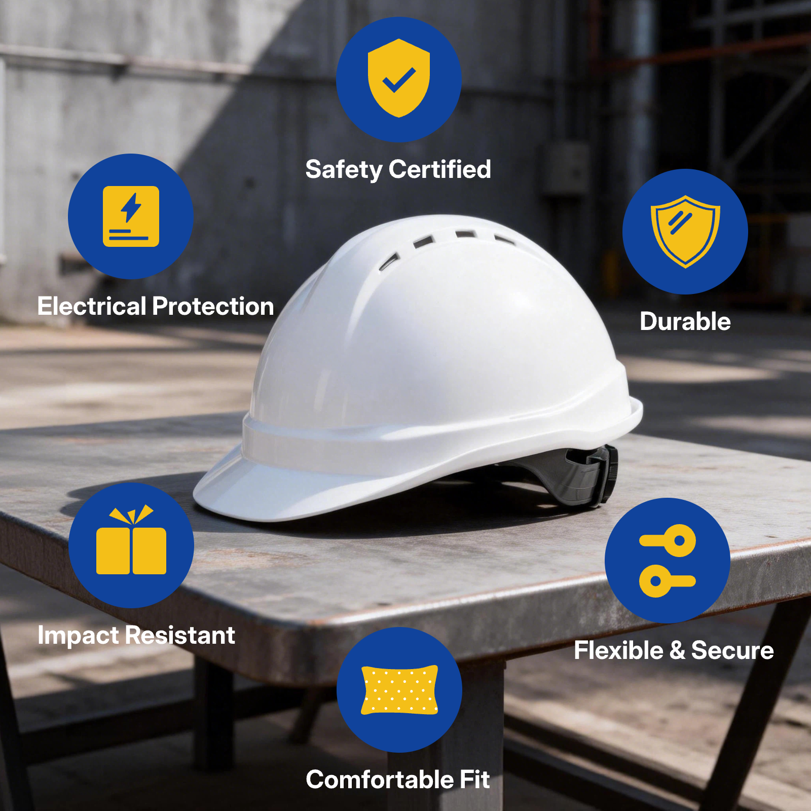 Vented Front Brim Safety Helmet, White-8pcs