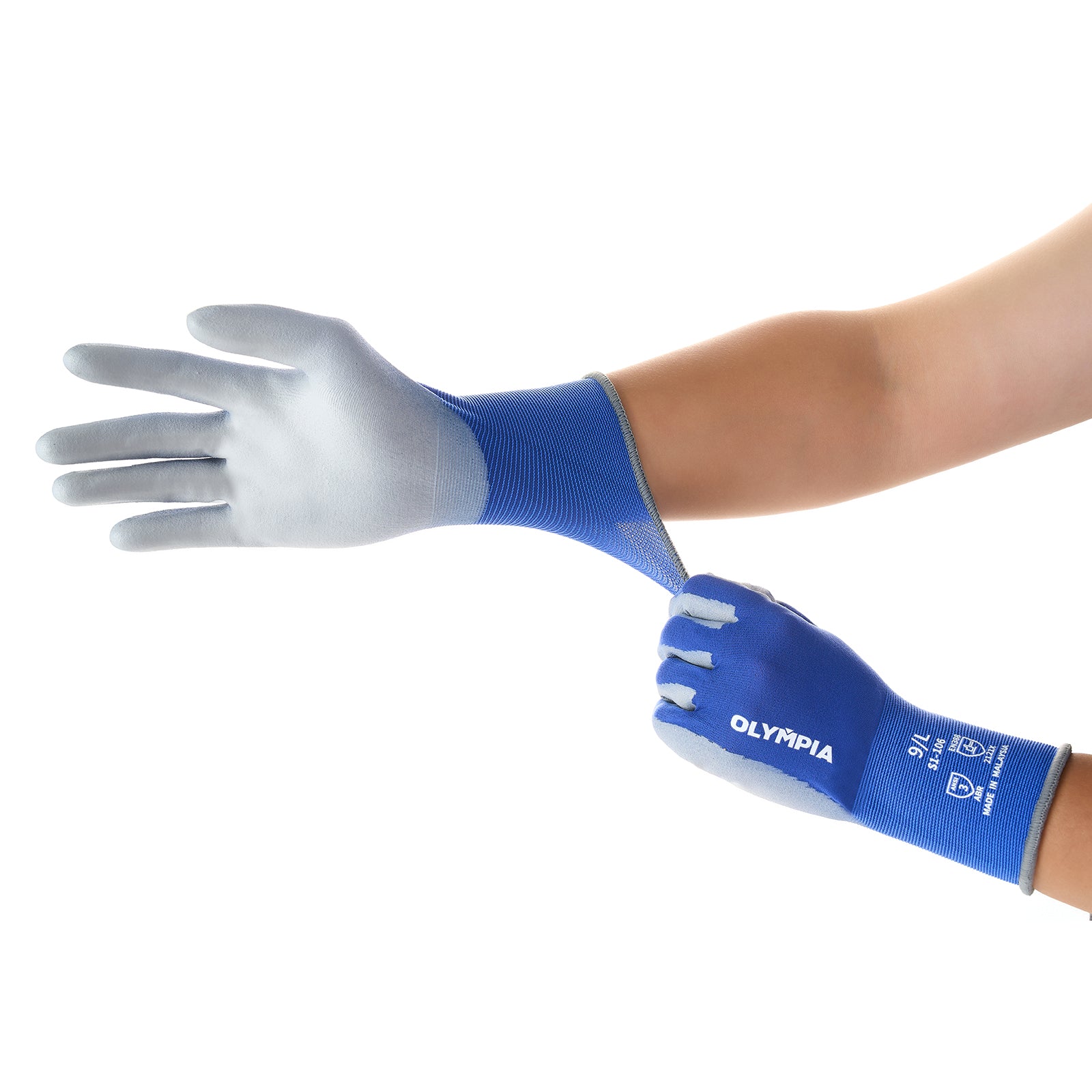 Polyurethane Dipped Knit Gloves, 18ga, L/9, Blue/Gray, 12-Pairs