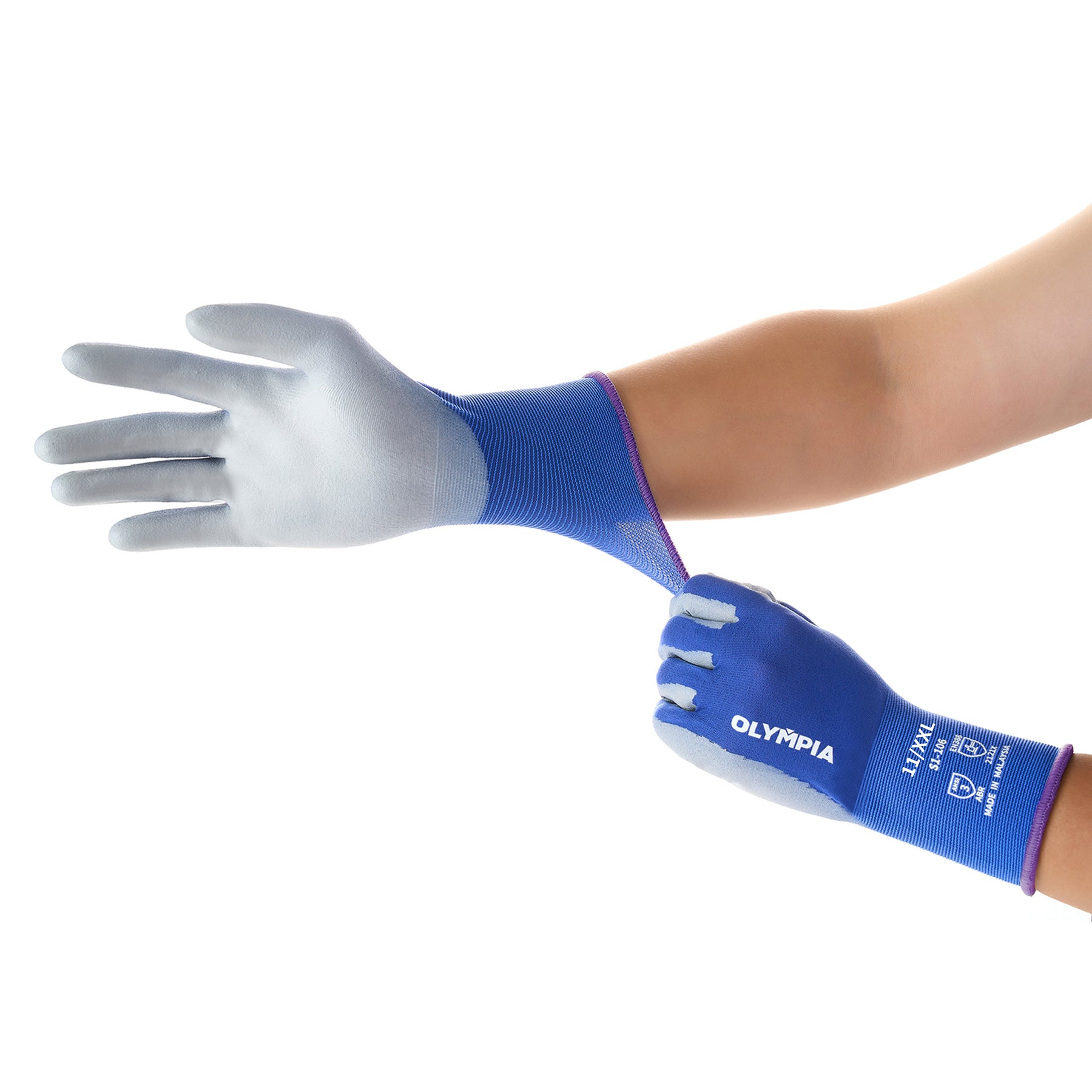 Polyurethane Dipped Knit Gloves, 18ga, XXL/11, Blue/Gray, 12-Pairs