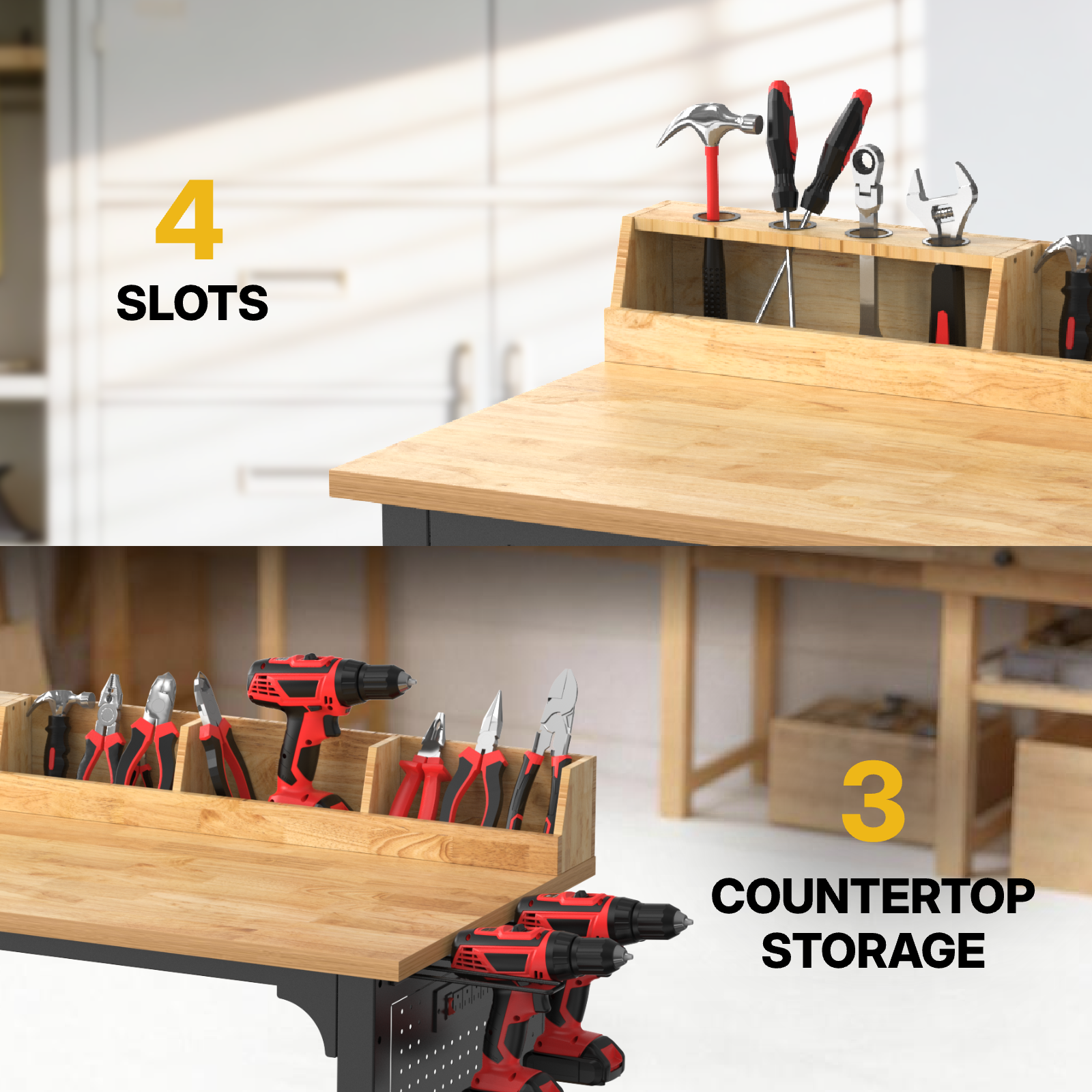 Workbench, 48" X 24", Adjustable Height, 2200 Lbs Capacity with Storage & Pegboard