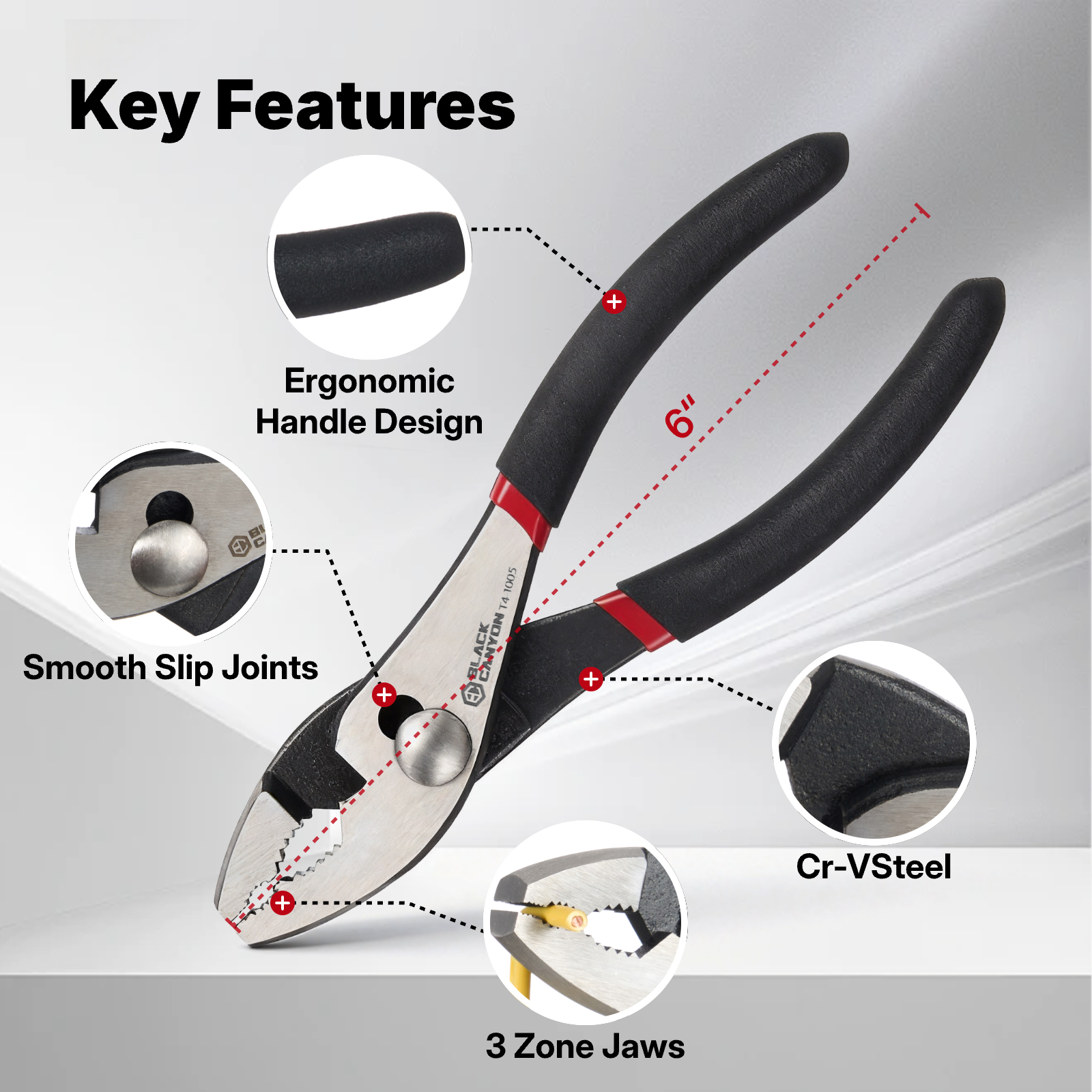 Slip-Joint Pliers w/ Wire Cutter, 6" Length, Comfort Grip