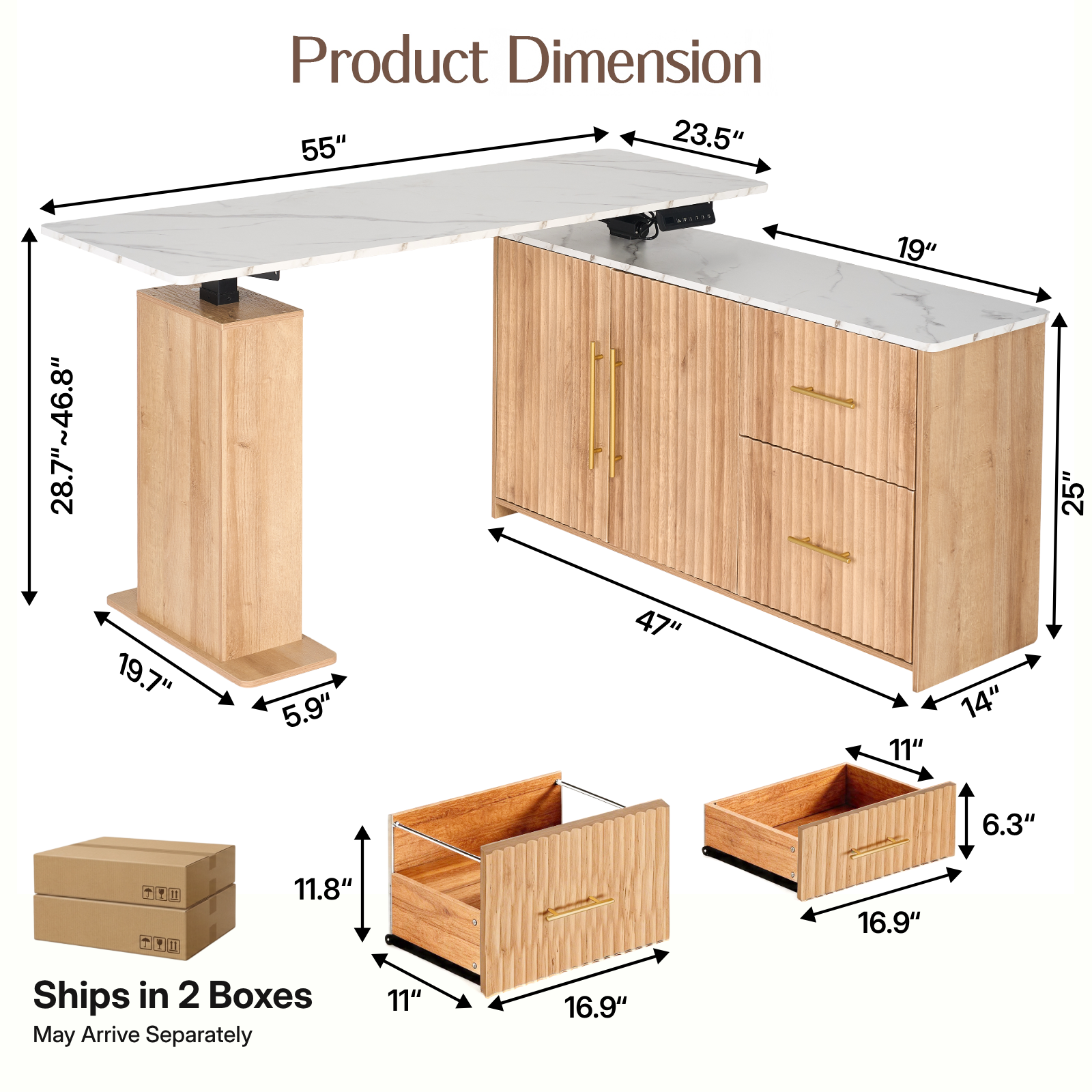 Height-adjustable Desk, Natural Wood Color