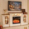 72" Fireplace TV Stand Up to 80" TVs, 42" Modern Electric Fireplace with Mantel, Farmhouse Entertainment Center with Concealed 3 Drawers for Living Room, Adjustable Brightness & Low Noise