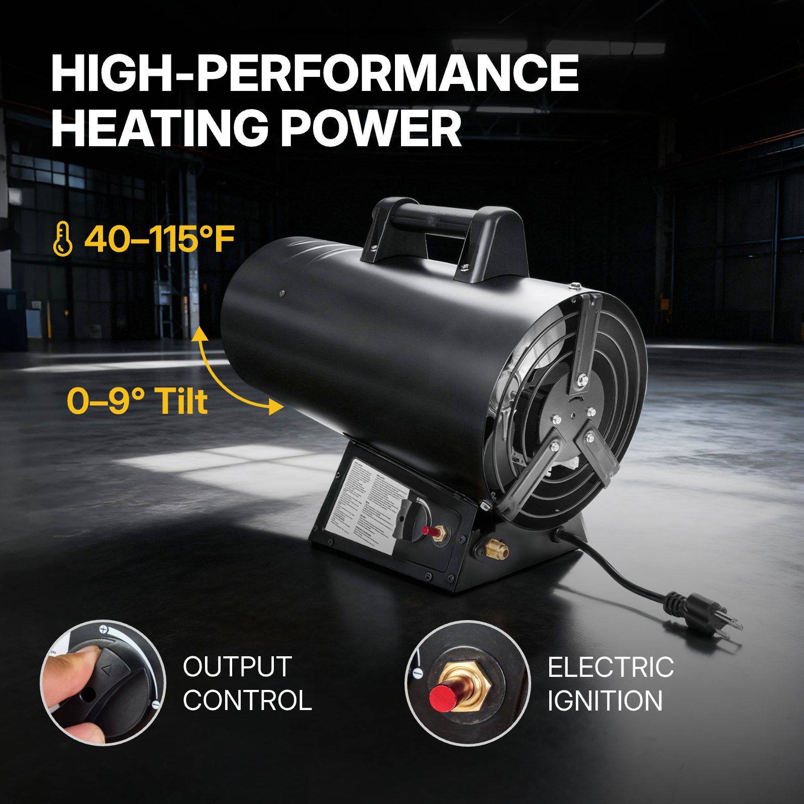 60,000 BTU Portable Forced Air Propane Heater - 10 ft Hose & Regulator Included, Adjustable Torpedo Heater for Garage, Construction Sites, Jobsite, Patio
