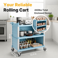 Dual-Handle Enclosed Utility Service Cart, 3 Shelves, 440 lb. Capacity, Grey