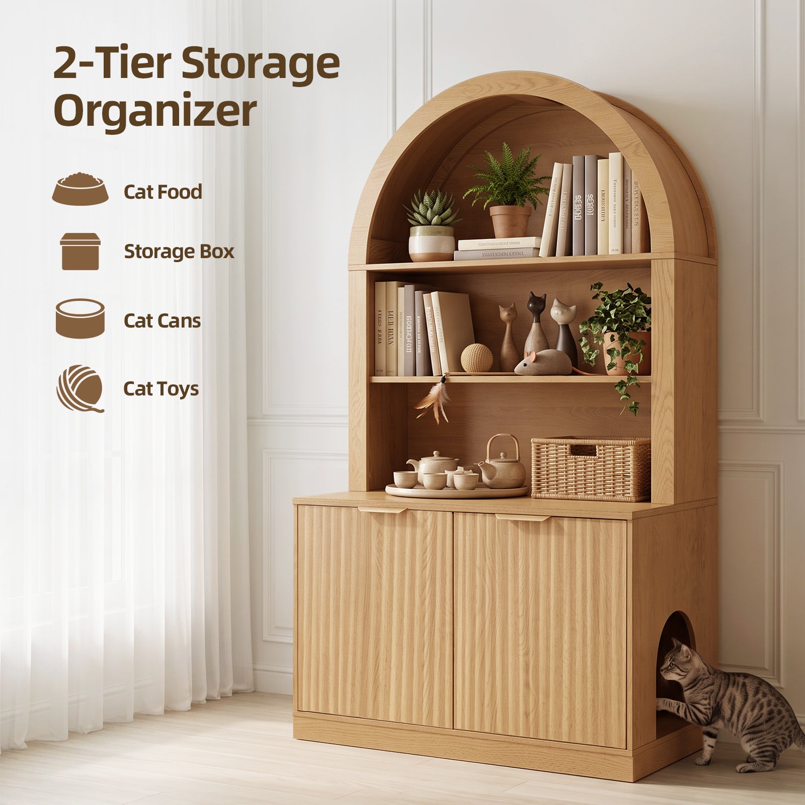 NORTHSKY Cat Litter Box Furniture with Shelves, Fits Most Cat Litter Boxes