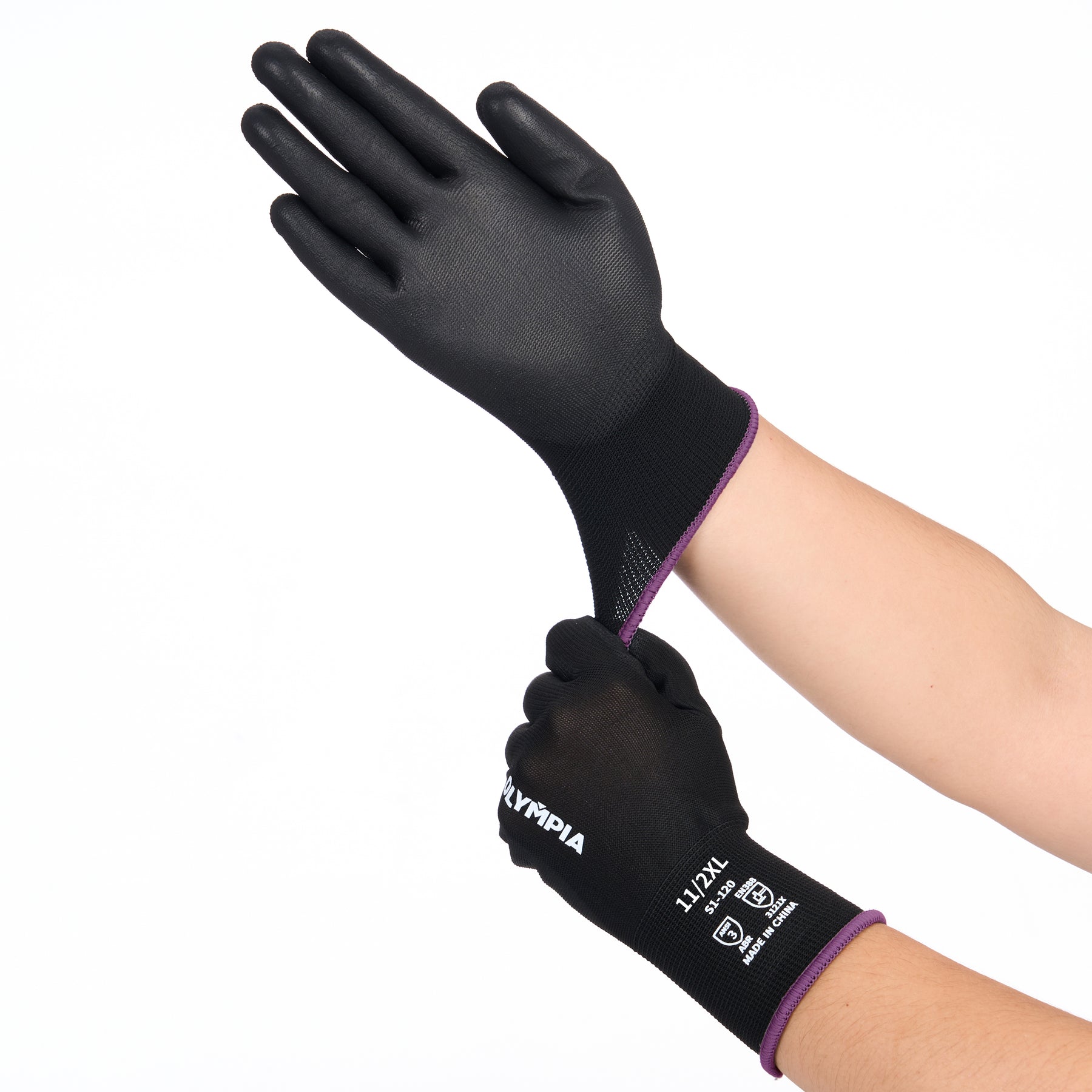 Polyurethane Dipped Knit Gloves, 13ga, XXL/11, Black, 12 pairs