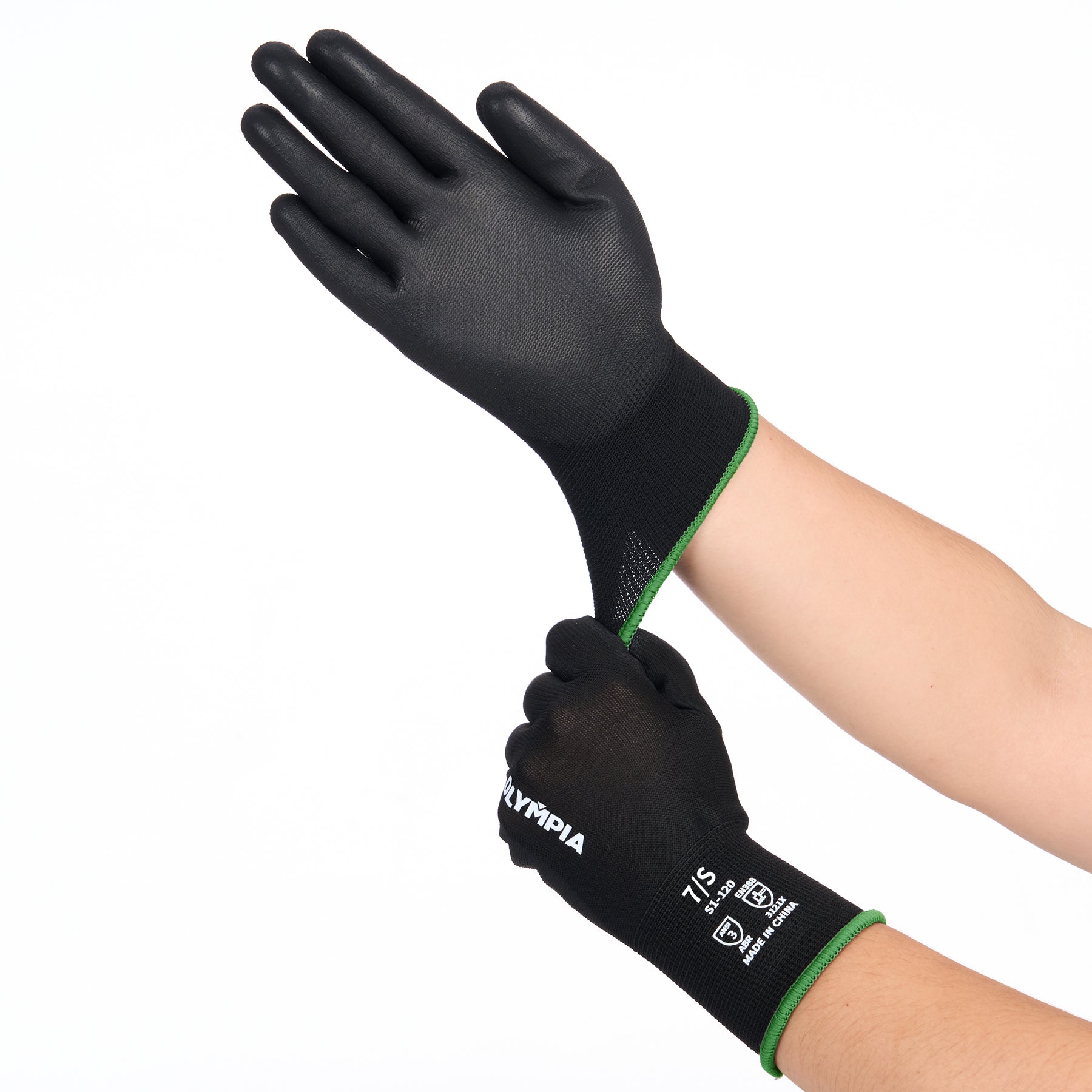 Polyurethane Dipped Knit Gloves, 13ga, S/7, Black, 12 pairs