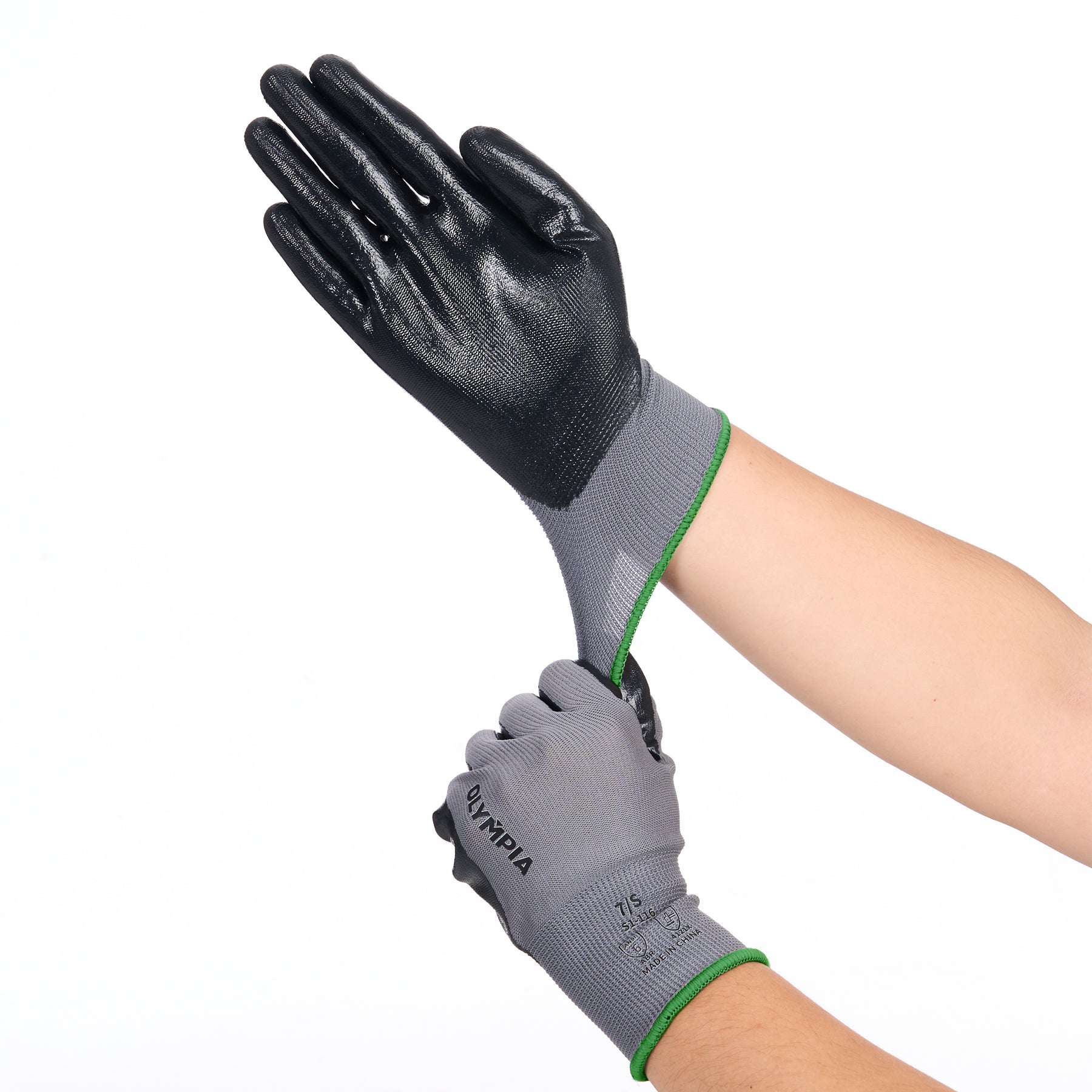 Nitrile Dipped Knit Gloves, 13ga, S/7, Gray/Black, 12 pairs