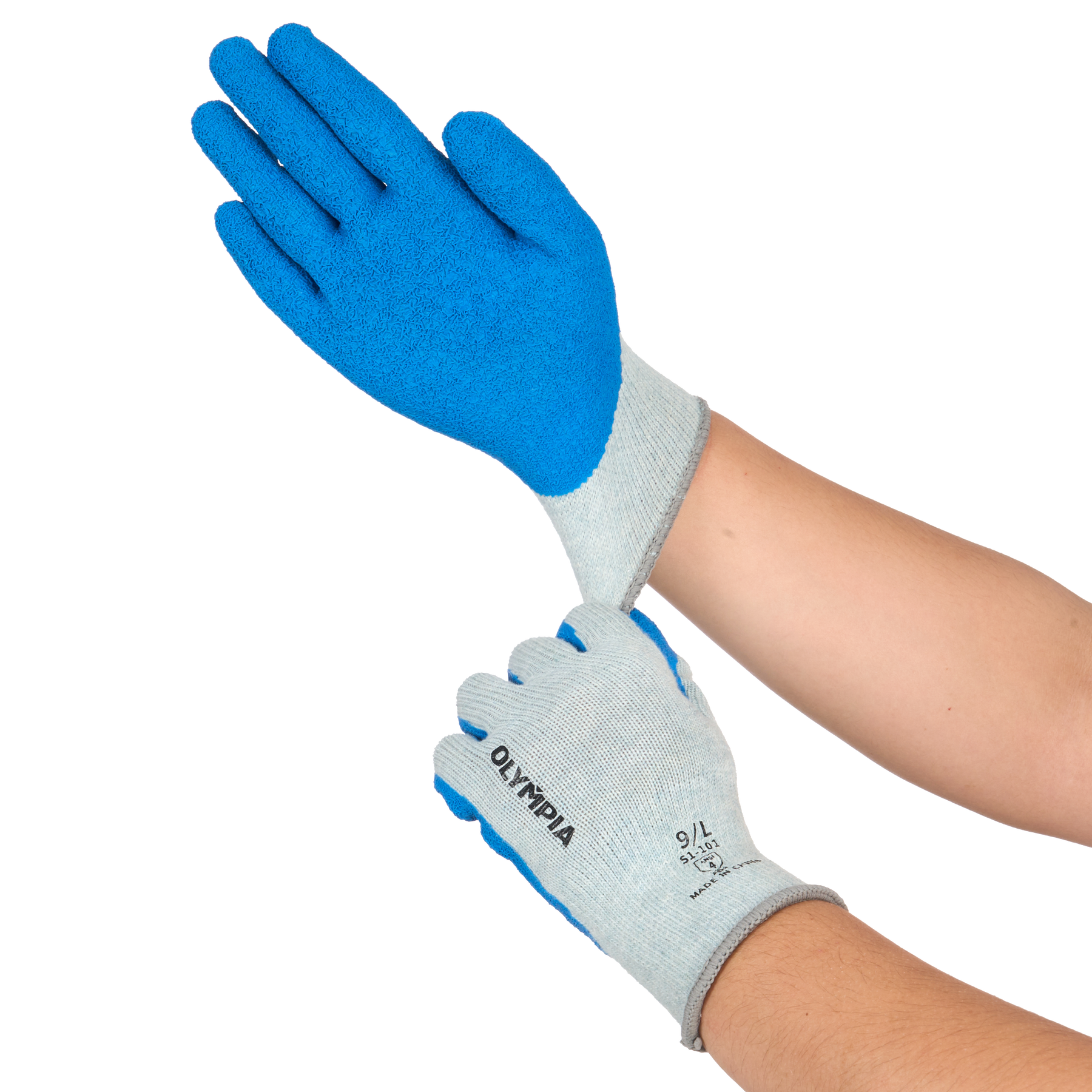 Latex Dipped Knit Gloves, L/9, Wrinkle, Gray/Blue, 12 Pairs