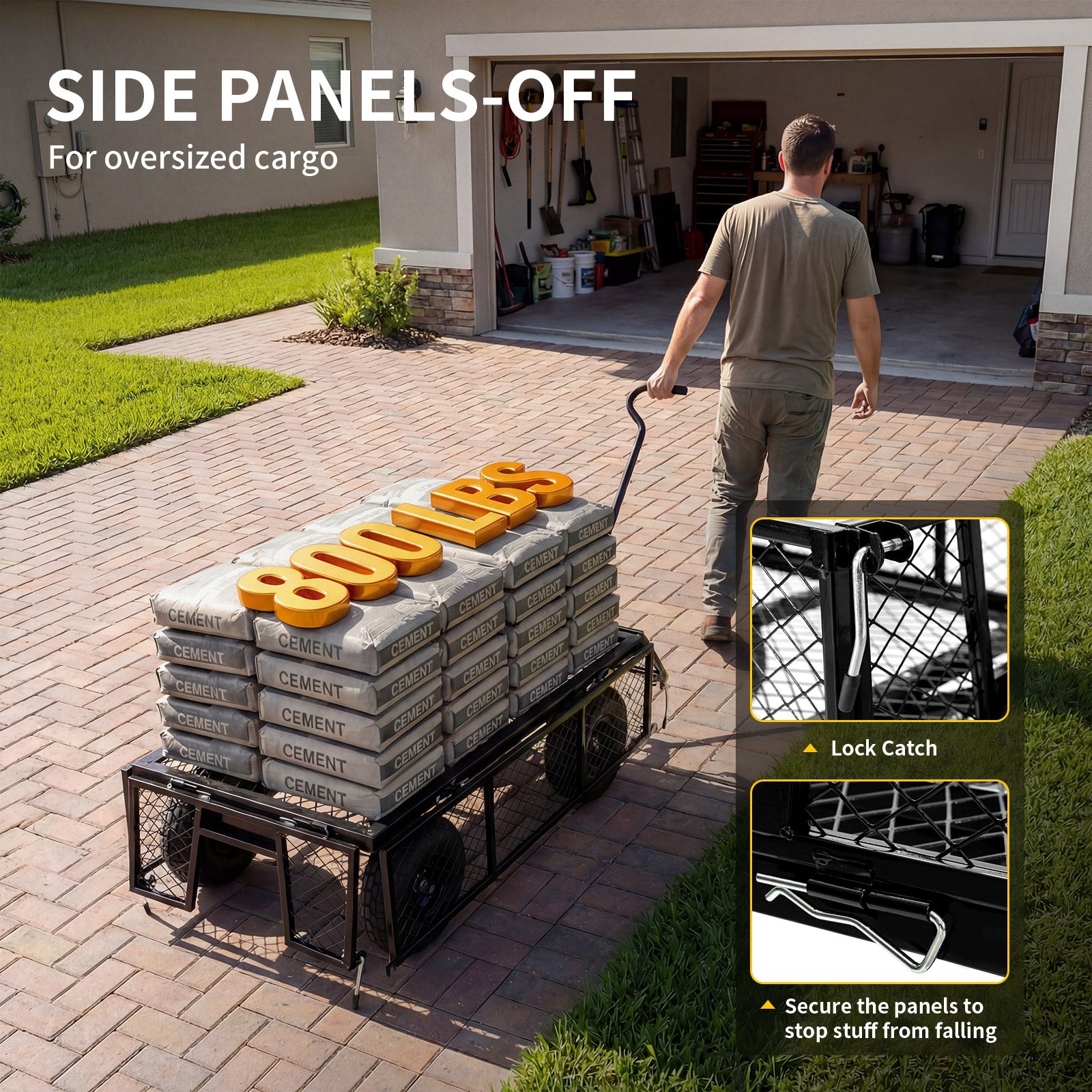 Heavy Duty Mesh Steel Garden Cart, 800lbs Load Capacity, Black