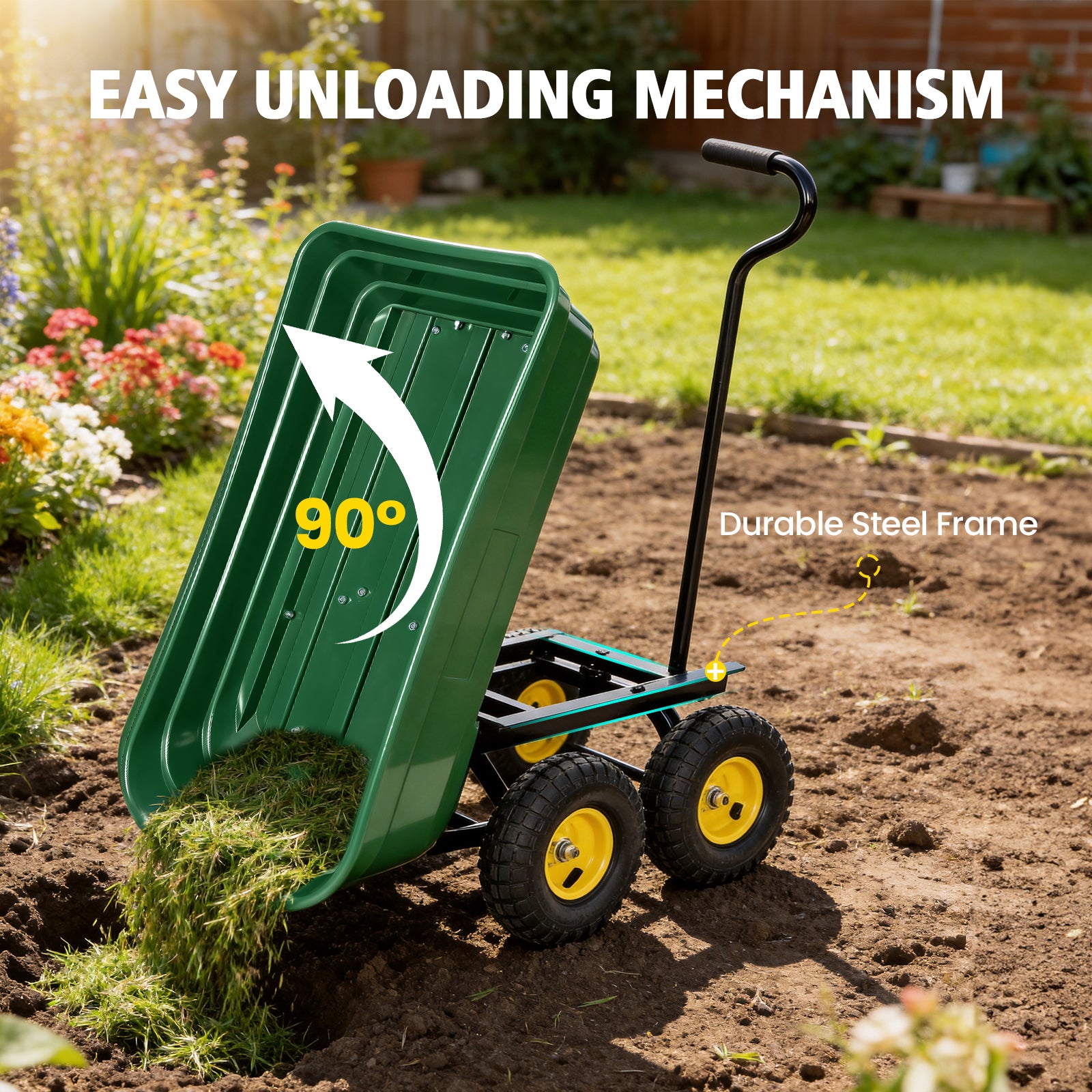 Utility Trailer Dump Cart, 600lbs Load Capacity, Green