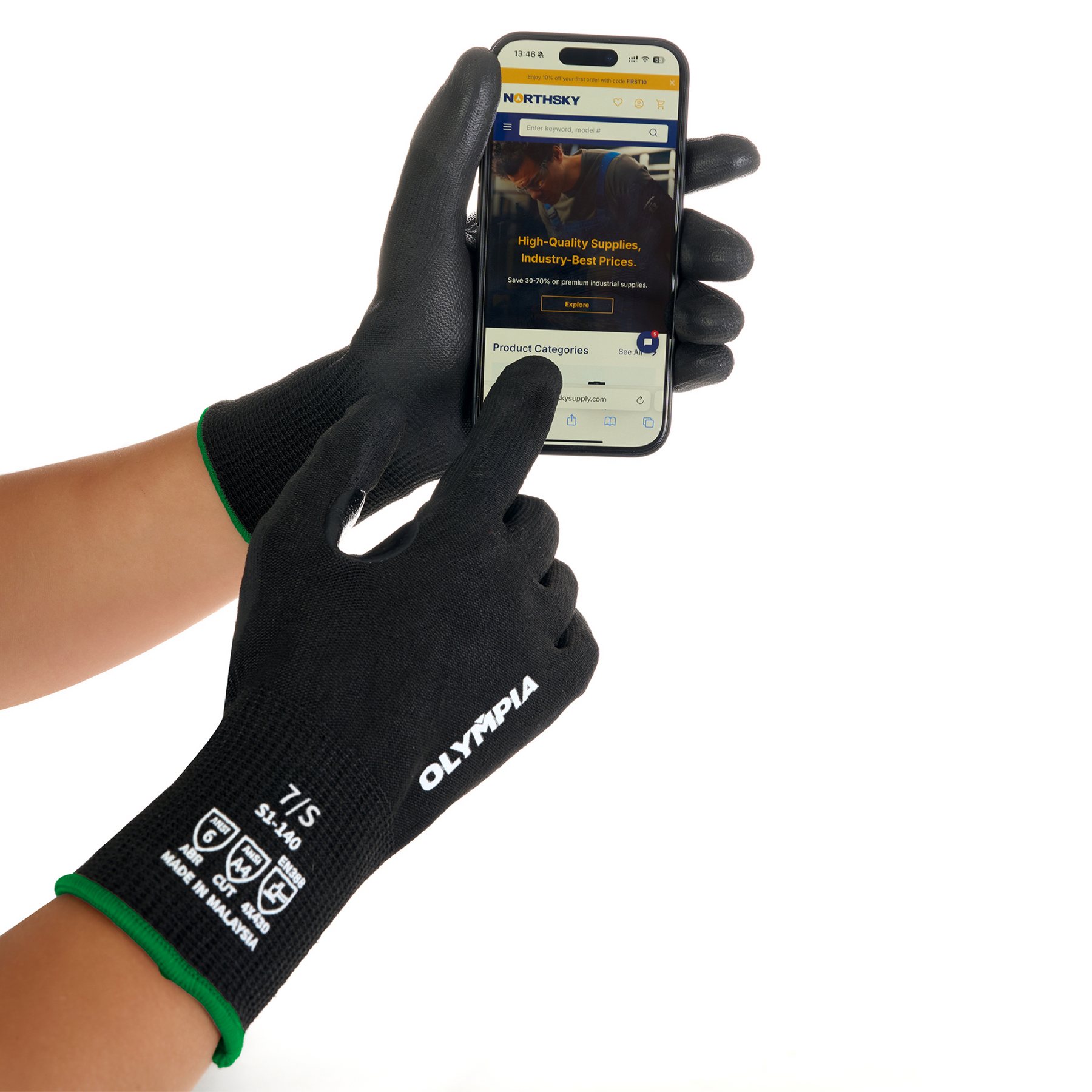 Cut-Resistant Gloves, S/7, Smooth, Black, Cut Level A4, 12 Pairs