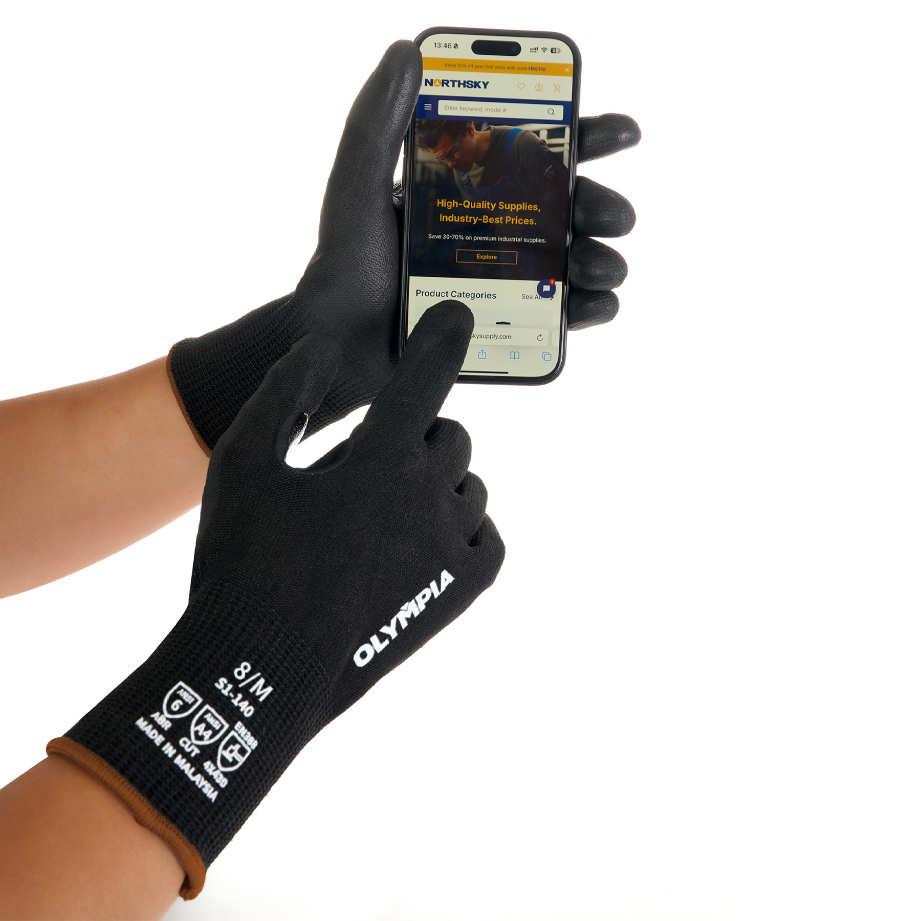 Cut-Resistant Gloves, M/8, Smooth, Black, Cut Level A4, 12 Pairs