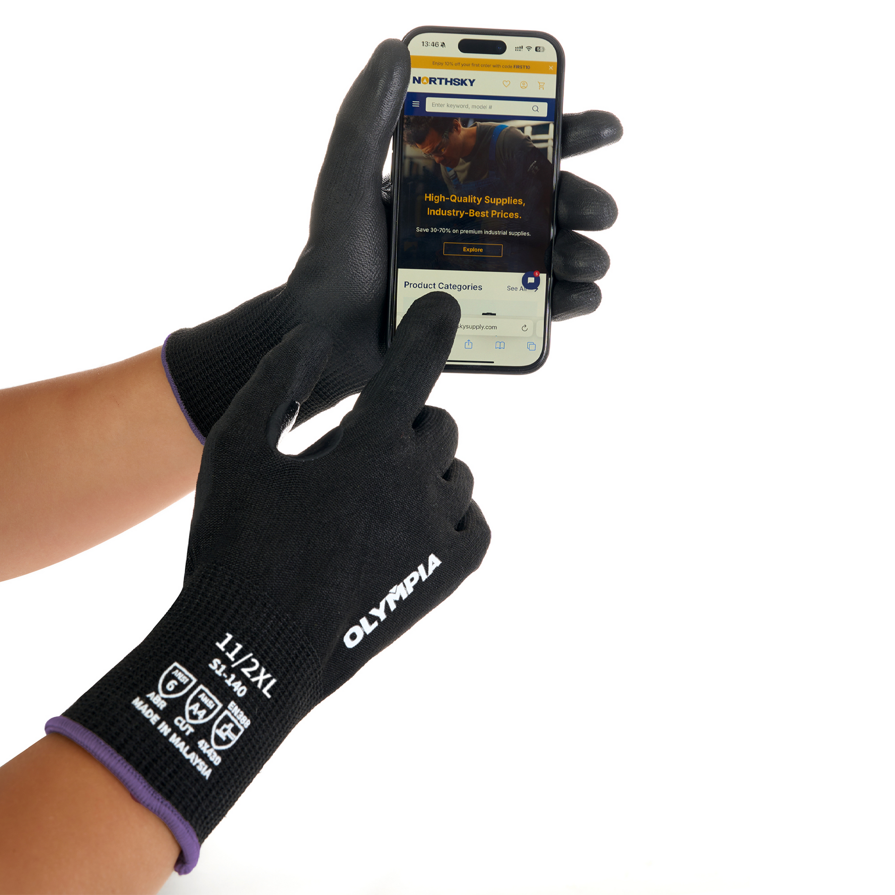 Cut-Resistant Gloves, XXL/11, Smooth, Black, Cut Level A4, 12 Pairs