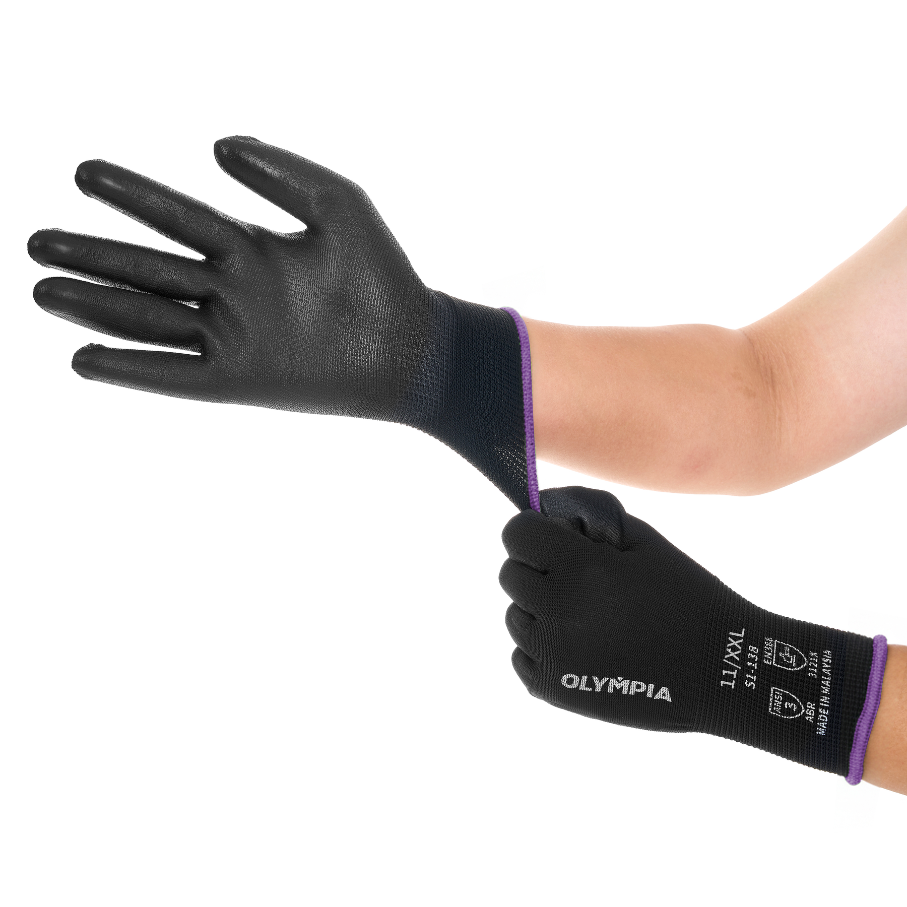 Polyurethane Dipped Knit Gloves, 13ga, XXL/11, Black, 12-Pairs