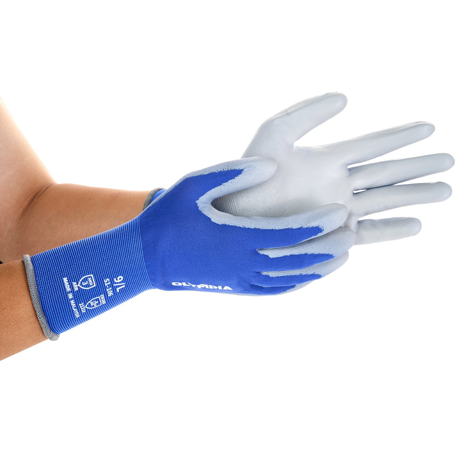 Polyurethane Dipped Knit Gloves, 18ga, L/9, Blue/Gray, 12-Pairs
