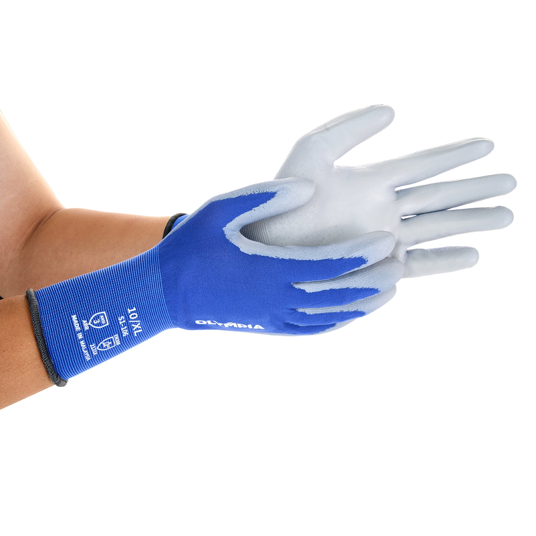 Polyurethane Dipped Knit Gloves, 18ga, XL/10, Blue/Gray, 12-Pairs