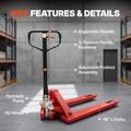 Standard Manual Pallet Jack, 48" x 27", 5500lb Capacity, Red