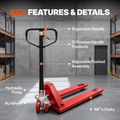 Narrow Manual Pallet Jack, 48" x 21", 5500lb Capacity, Red