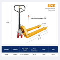 Narrow Manual Pallet Jack, 48" x 21", 5500lb Capacity, Yellow